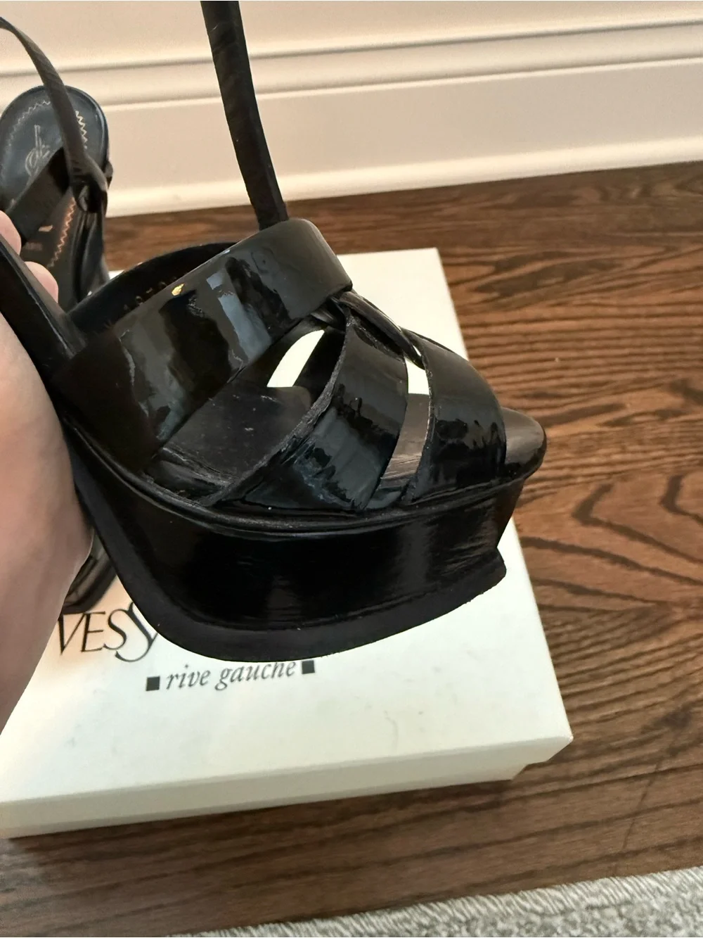 Saint Laurent Black Patent Tribute Sandals size 36 - Picture 4 of 6